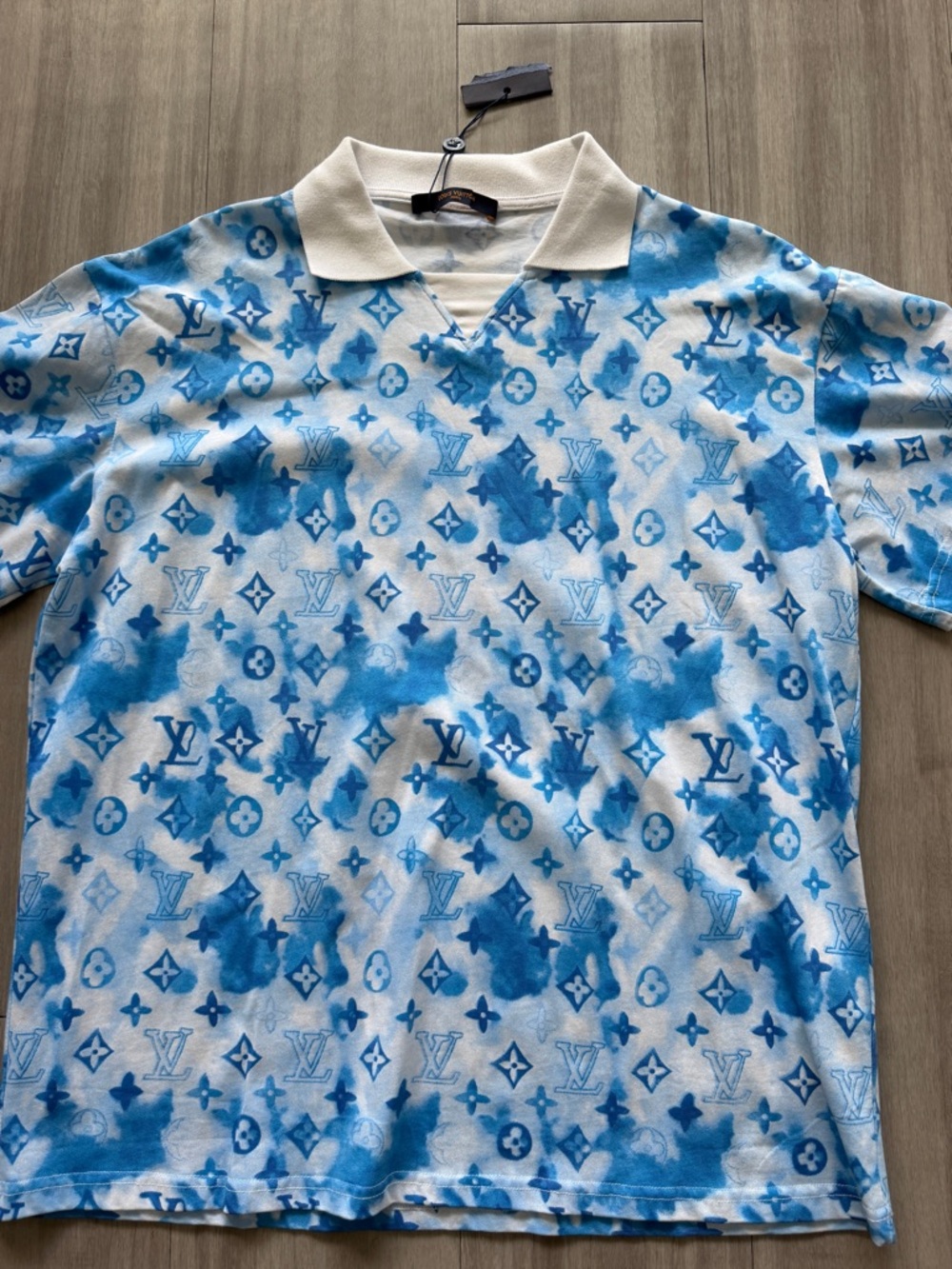 Blue Tie-Dye Logo Polo Shirt - Luxury Monogram Style (XL) - Picture 2 of 5